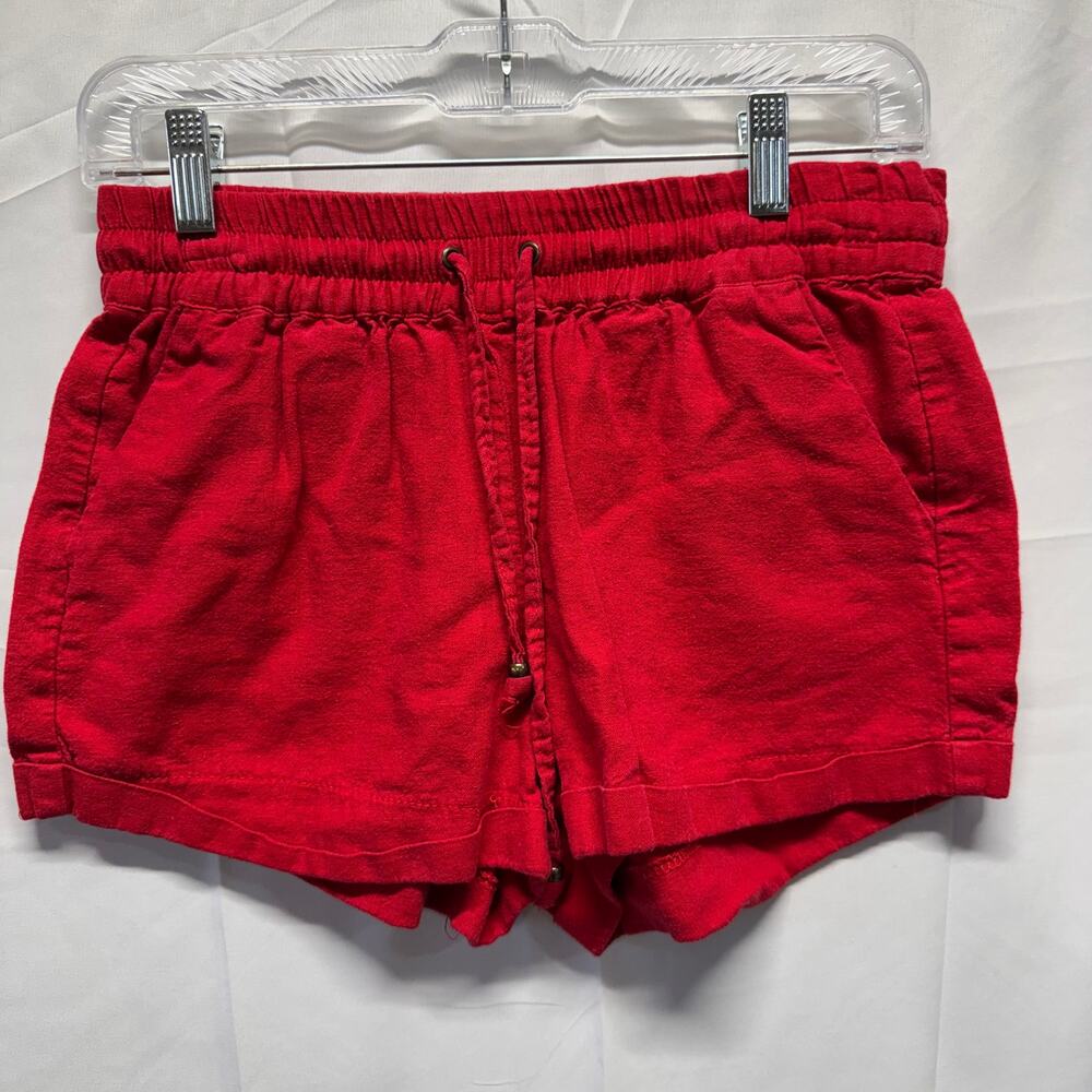 Love Tree Red Linen Blend Drawstring Shorts Medium Casual Beach Boho Festival